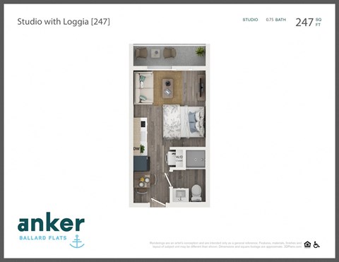 Floor plan for studio, 247 sqft